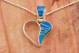Navajo Artist Calvin Begay Fire and Ice Blue Opal Sterling Silver Heart Pendant